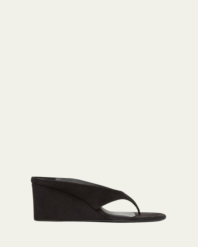 Suede Wedge Thong Sandals